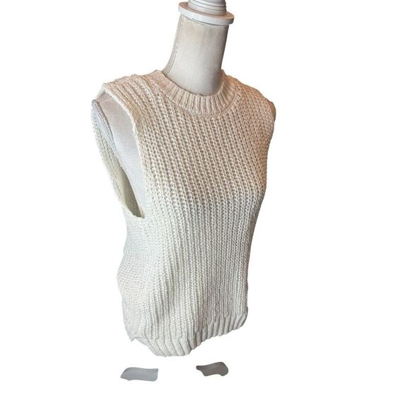 Abercrombie & Fitch Ivory Open Cable Knit Sweater Vest Tunic Y2K Sz Med - Picture 2 of 5